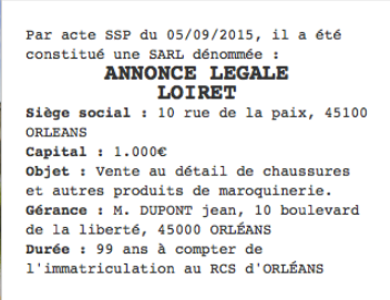 annonce legale loiret